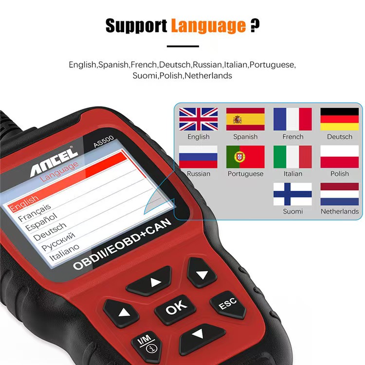 Car Diagnostic Tool - Alle OBDII-Funktionen, mehrsprachig, Auto-Motoranalysegerät, Fehlerdiagnose- und